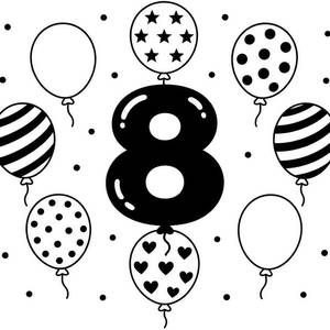 Pagina da colorare Numero 8 divertente con palloncini