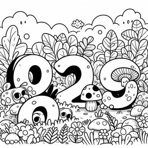 Malvorlage Zahlen: Verspielte Charaktere 0-9 im Garten!