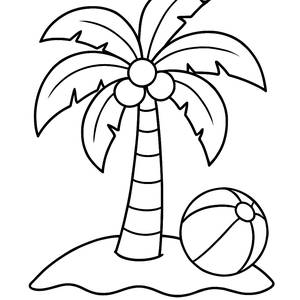 Веселая Раскраска Пальмы с Кокосами и Мячом для Пляжа
