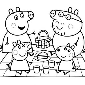 Pagina da Colorare Divertente con Mamma Pig, Papà Pig, Peppa e Amici