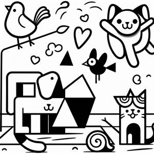 Página para Colorear Animales Divertidos con Formas