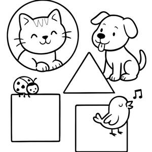 Fun Shapes Coloring Page with Animals