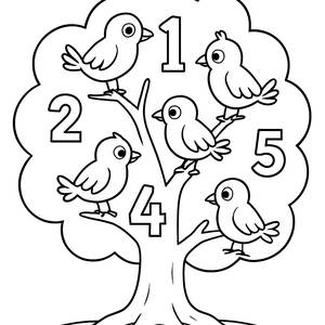 Fun Tree with Birds Coloring Page