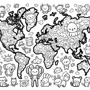 Pagina da Colorare della Mappa del Mondo Divertente