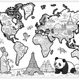 Spaßige Weltkarte Ausmalbild