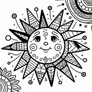 Geometric Sun ZenTangle Coloring Page