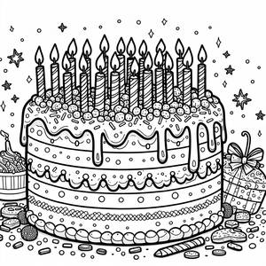 Page à Colorier de Gâteau d'Anniversaire Géant