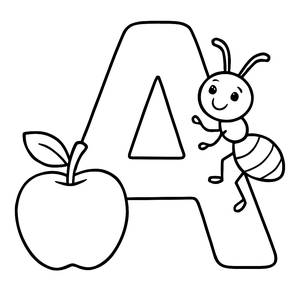 Riesenbuchstaben 'A' Ausmalbild mit Apfel und Ameise