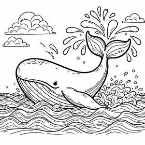 Page à Colorier de la Géante Baleine Éclaboussant de l'Eau