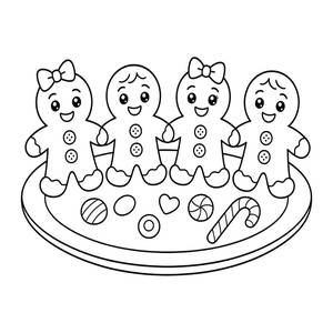 Gingerbread Cookie Friends Coloring Page