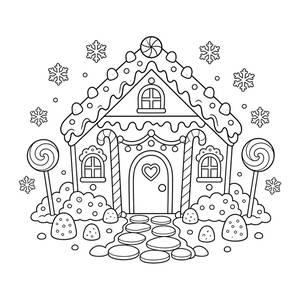 Candy Gingerbread House Coloring Page
