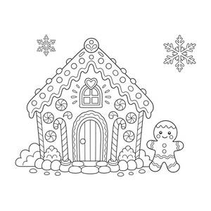 Gingerbread House with Candy Canes Coloring Page