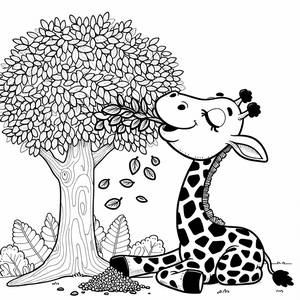 Раскраска Жирафа - Поедание Листьев с Дерева!