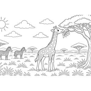 Giraffe on the Savanna Safari Coloring Page