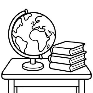 Globe and Books Coloring Page