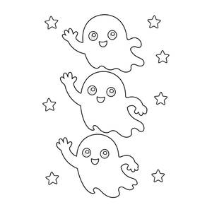 Ausmalbild Halloween: drei freundliche Gespenster