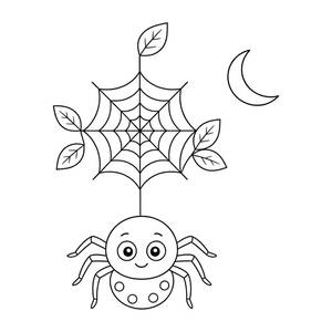 Halloween Spider Web with a Smiling Spider Coloring Page