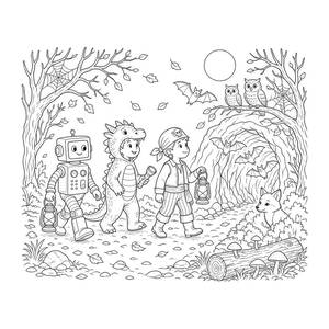 Halloween Night Nature Walk Coloring Page