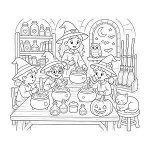 Halloween-Hexen-Zaubertrankunterricht Ausmalbild