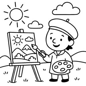Happy Artist Coloring Page