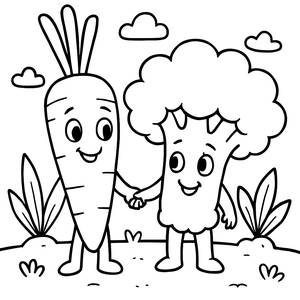 Página para Colorear de la Feliz Zanahoria y Brócoli
