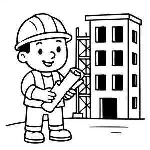 Pagina da Colorare di un Felice Lavoratore Edile