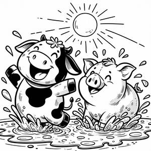 Раскраска Счастливой Коровы и Свинки