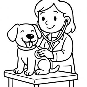 Ausmalbild: Glücklicher Hund beim Tierarzt