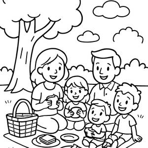 Happy Family Picnic Coloring Page