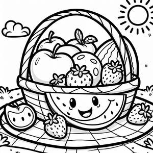 Pagina da Colorare del Felice Cesto di Frutta