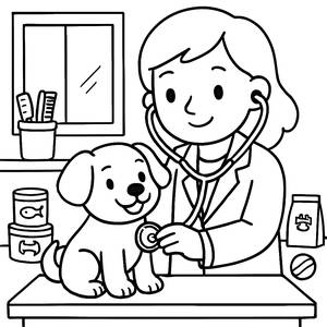 Happy Puppy at the Vet Coloring Page