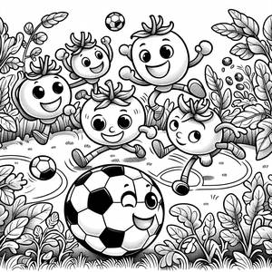 Happy Tomatoes Soccer Coloring Page