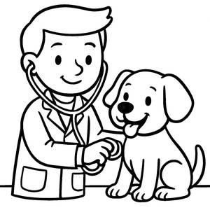 Pagina da Colorare: Veterinario e Cane Felice
