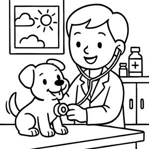 Happy Veterinarian Coloring Page