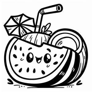 Page à Colorier de la Tranche de Pastèque Heureuse