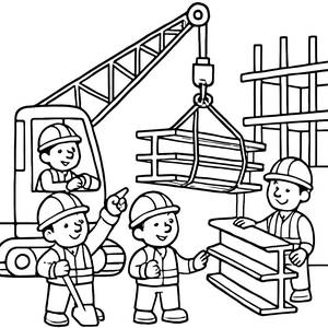 Página para Colorir de Trabalhadores da Construção com Capacetes