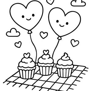 Heart-Shaped Balloons Coloring Page