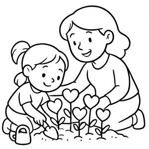 Heartfelt Garden: Mother's Day Coloring Page