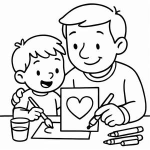 Herzliche Malvorlage zum Vatertag: Papa und Kind gemeinsam kreativ