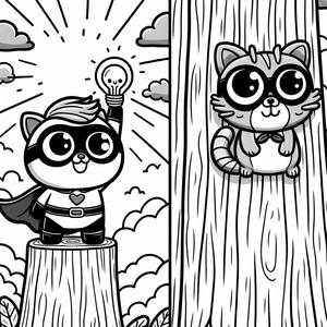 Раскраска: Супергерой Спасает Кота с Дерева