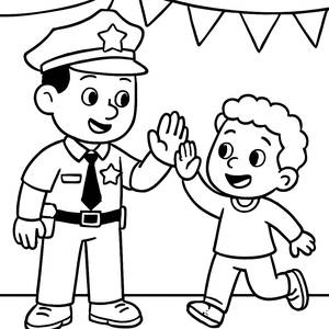 Página para Colorear: Policía Dando un Choca esos Cinco con un Niño Feliz