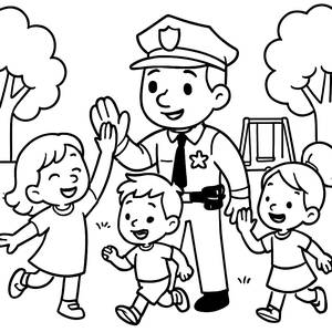 Página para Colorir: Policial Dando um High-Five