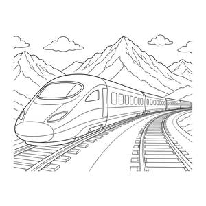 Coloriage train à grande vitesse dans les montagnes