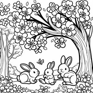 Hoppy Bunnies Spring Coloring Page