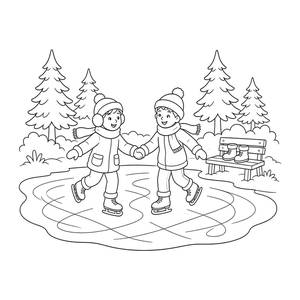 Skating Friends Holding Hands Coloring Page