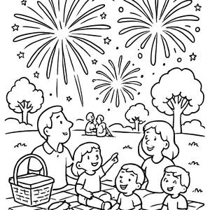Página de Colorir de Fogos de Artifício do Dia da Independência