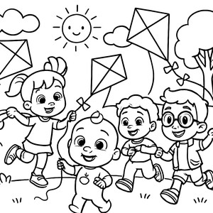 JJ and Friends Kite Flying Coloring Page