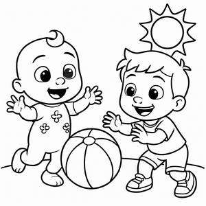 JJ and TomTom's Fun Beach Ball Coloring Page