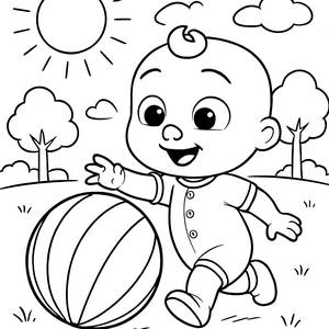 Página para Colorear de JJ Jugando con una Pelota Arcoíris