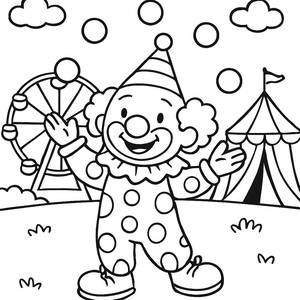 Joyful Clown Juggling Coloring Page